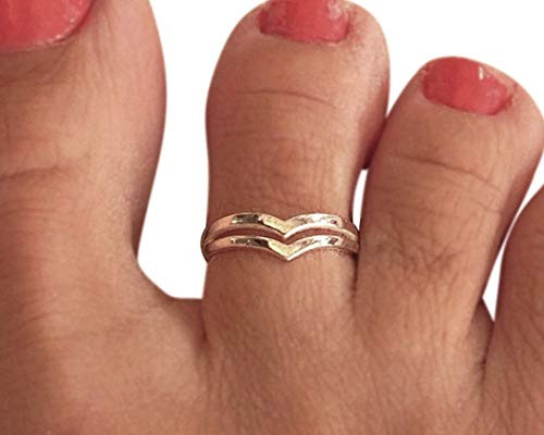Sterling Silver Chevron V Double Band Toe Ring Knuckle Ring  Handmade Small Dainty Double Band Ring