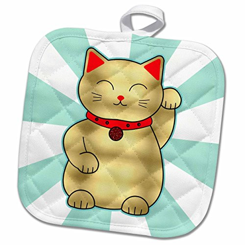 3D Rose Lucky Cat Pot Holder, 8 x 8, Gold 3D Rose Lucky Cat Pot Holder, 8 x 8, Gold