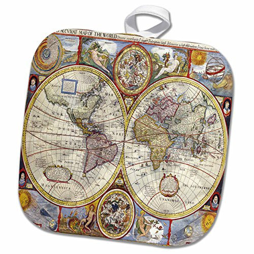 3D Rose Print of 1626 Map of The World Pot Holder, 8 x 8
