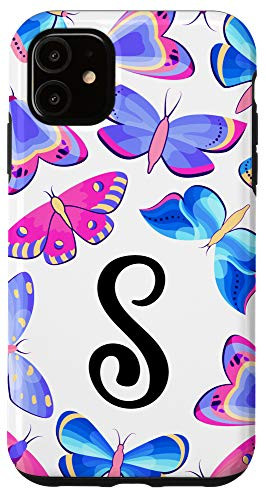 iPhone 11 Fun Personalized Phone Case with Butterflies White S Initial Case
