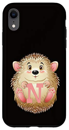 iPhone XR Initial N Hedgehog Letter Monogram  Pink Case