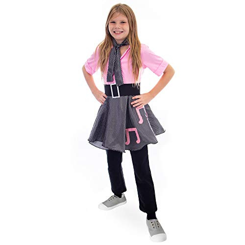 Hauntlook 50s Sock Hop  and  Rockabilly Costume  Poodle Skirt Outfit for Girls -Medium- Pink