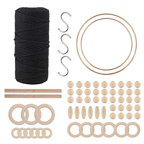 Macrame Kits for Adults Beginners 3mm X 109 Yards Cotton Macrame Cord  Macrame Rope Supplies with Macrame Bead  Macrame Stick  Metal Ring  S Hook for Wall Plant Hanger  Macrame Curtain  Home Decor