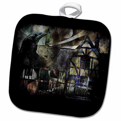 3D Rose Dark Raven Crow Mysticism Fantasy Spirit World Pot Holder, 8" x 8"