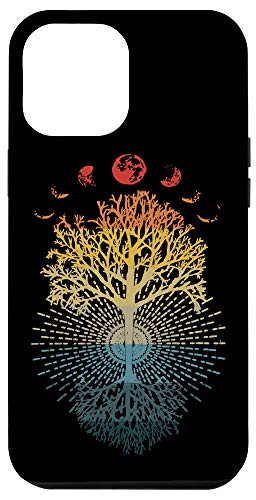 iPhone 12 Pro Max Phases of the Moon Retro 60_s 70_s Vibe Tree of Life Graphic Case