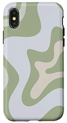 iPhone X XS Retro Liquid Swirl Abstract Pattern in Sage Green Case