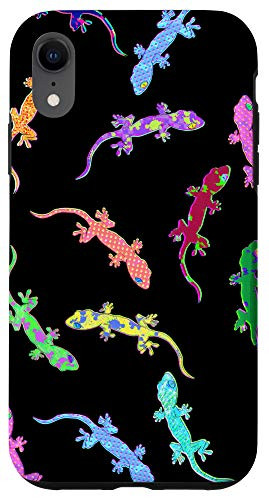 iPhone XR Aesthetic Vaporwave Gecko Pattern 80_s style Cute Lizard Case