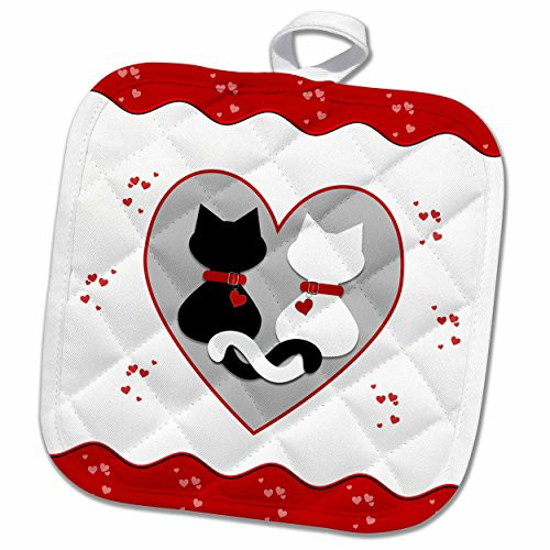 3D Rose Cute Red Hearts Valentine Cat Couple Pot Holder, 8 x 8 3D Rose Cute Red Hearts Valentine Cat Couple Pot Holder, 8 x 8