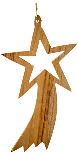 EARTHWOOD FINE WOOD PRODUCTS N-22 Olive Wood Tree Shooting Star Ornament  Brown