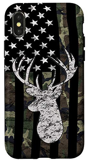 iPhone X XS Whitetail Buck Deer Hunting American Camouflage USA Flag Case