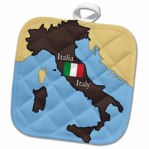 3D Rose the Map and Flag Italy Printed in English and Italian. Pot Holder, 8" x 8"