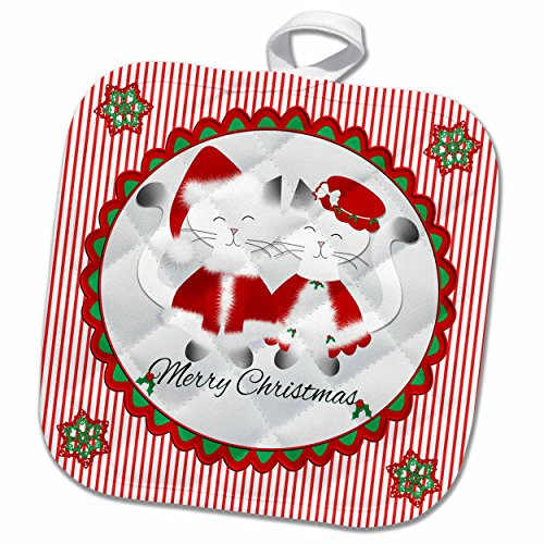 3D Rose Cute Siamese Kitty Cats Red Striped Merry Christmas Mrs Santa Pot Holder, 8 x 8" 3D Rose Cute Siamese Kitty Cats Red Striped Merry Christmas Mrs Santa Pot Holder, 8 x 8"