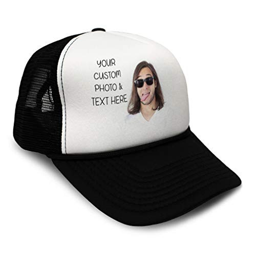 Trucker Hat for Men  and  Women Snapback Custom Personalized Photo  and  Text Classic Mesh Baseball Cap Black