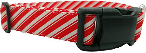 Britches4Stitches Candy Cane Stripe Dog Collar Red White Christmas Cotton Fabric Adjustable XL L M S or XS Mini Puppy Small Extra Large bias Stripes -M- Medium-