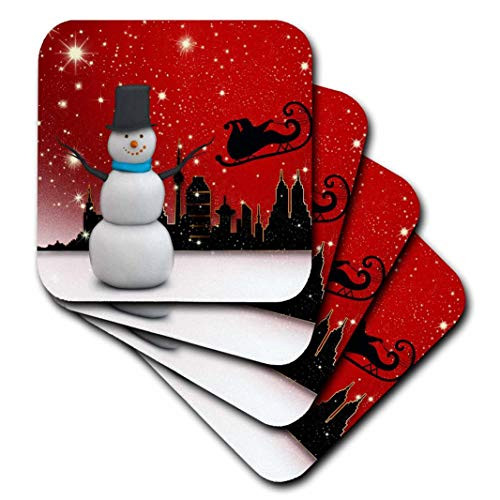 3dRose 3D Rose Christmas Design with Snowmen Soft Coasters, Multicolor