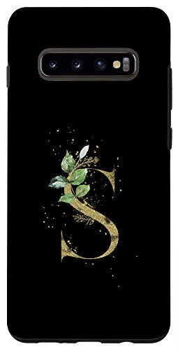 Galaxy S10 Plus Modern Monogram Initial Letter S Floral Greenery Pattern Case
