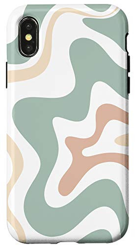 iPhone X XS Retro Liquid Swirl Abstract Pattern in Light Sage Green Case
