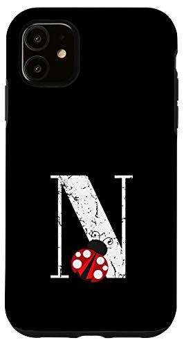iPhone 11 Ladybug Monogram Name Initial Letter N Case