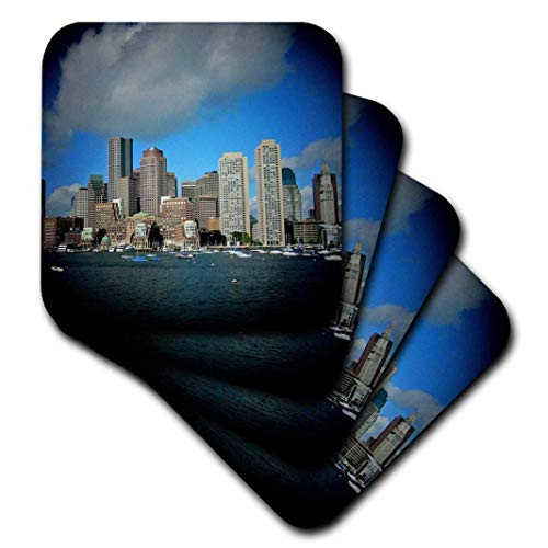 3dRose cst_21730_1 Boston Downtown Skyline in Spotlight-Soft Coasters, Set of 4