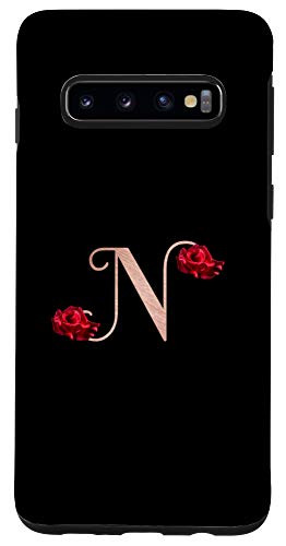 Galaxy S10 Letter N rose pink monogram phone case  initial N black Case