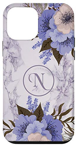 iPhone 12 mini Letter N Initial Monogram Flowers Floral Marble-Print Gift Case