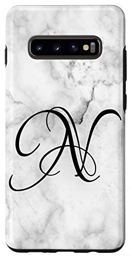 Galaxy S10 Plus First Last Name Initial Letter N on White Black Design Case