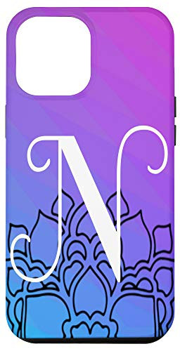 iPhone 12 Pro Max Letter N Monogram With Black Mandala Blue Purple Gradient Case