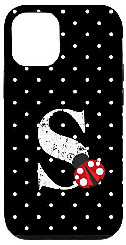 iPhone 12 12 Pro Ladybug Black White Polka Dots Monogram Initial Letter S Case