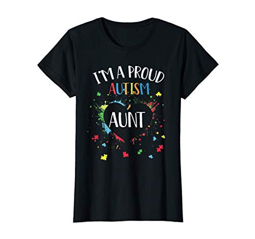 Womens Puzzle Heart I_m A Proud Autism Aunt Autism Awareness T-Shirt