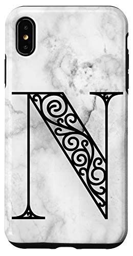 iPhone XS Max First Last Name Initial Letter N on White Black Design Case