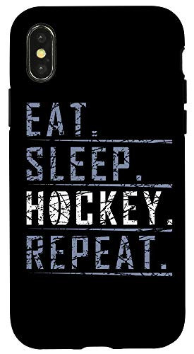 iPhone X XS Eat Sleep Hockey Repeat Funny Sport Game Gifts to Son Hockey Case