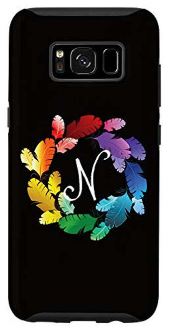 Galaxy S8 Initial N Monogram - Rainbow Parrot Bird Feather Wreath Case
