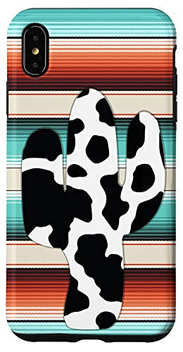 iPhone XS Max Funny Serape cow print Cactus print Turquoise Case