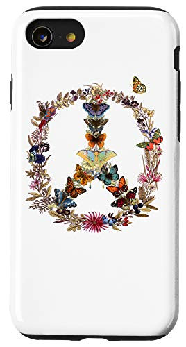 iPhone SE -2020-   7   8 Peace Sign Butterflies flowers 60_s 70s Retro Gift Hippie Case