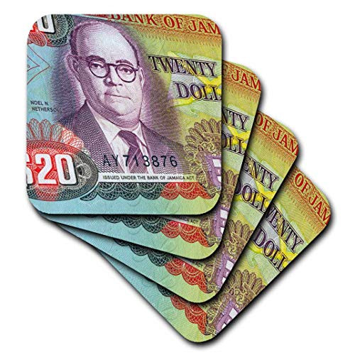3dRose CST_155077_2 Jamaica Jamaican Money Dollar Currency Bank Note Bill Cash Soft Coasters, Set of 8