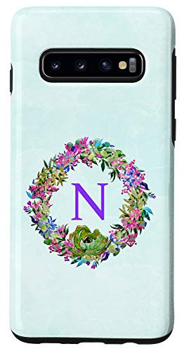 Galaxy S10 Mint Pink Cactus Phone Case Initial N Floral Cactus Green Case