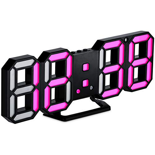 3D Digital Clock Wall LED Number Time Alarm Clock with 3 Auto Adjust Brightness Led Electronic Clock with Snooze Function Modern Night Light Clock Date Temperature Display-Adapter Not Include-