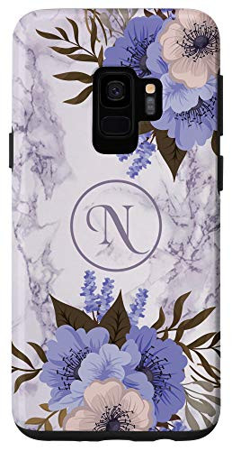 Galaxy S9 Letter N Initial Monogram Flowers Floral Marble-Print Gift Case
