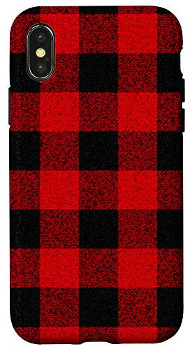 iPhone X XS Classic Red  and  Black Plaid Buffalo Check Pattern Design Phone Case