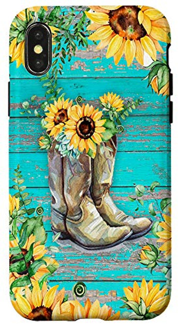 iPhone X XS Sunflower Cowgirl Boots For Cowgirl Farmer Retro Vintage Case