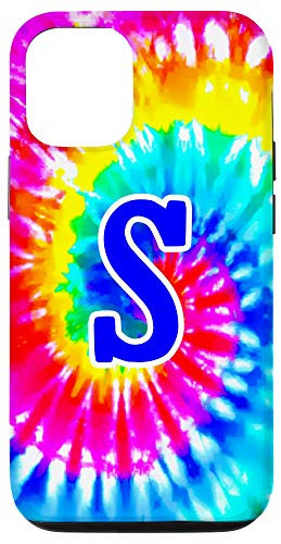 iPhone 12 12 Pro Tie Dye Letter S-Tie Dye Retro Colorful Monogram Initial S Case