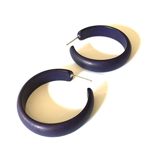 Navy Blue Hoops Marbled Matte Vintage Lucite Hoop Earrings