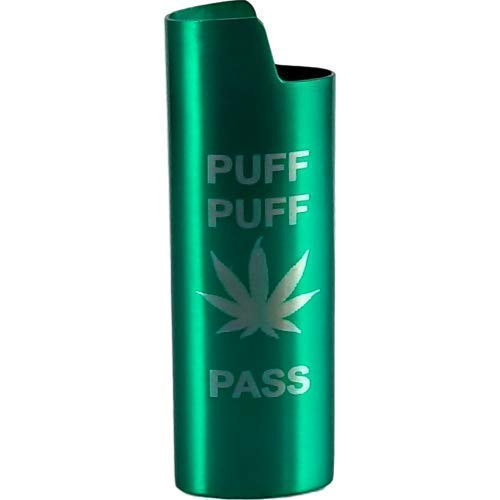 Puff Puff Pass Pot Leaf Lighter Cover Metal-MANY COLORS-