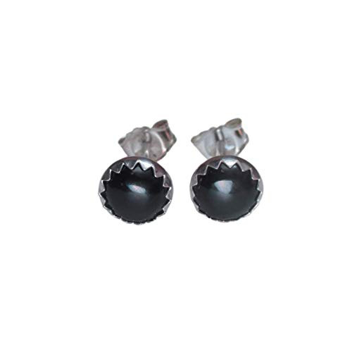 Medium Black Onyx Earrings Studs For Men or Women in Sterling Silver
