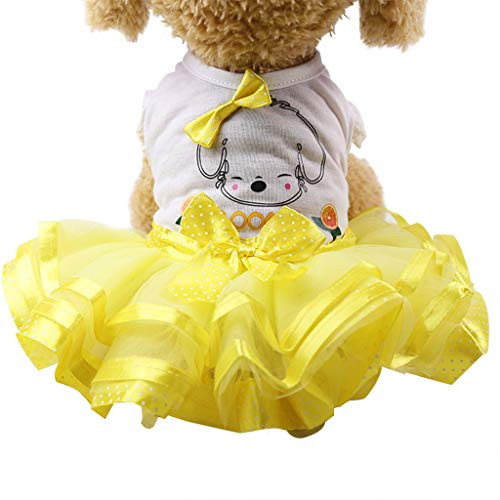 Small Dog Girl Dress Wakeu Lace Tutu Vest Apparel Clothes for Pet Puppy -S Dog Yellow- Small Dog Girl Dress Wakeu Lace Tutu Vest Apparel Clothes for Pet Puppy -S Dog Yellow-