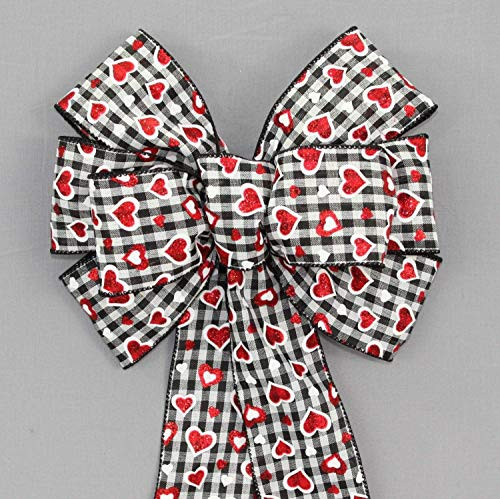 Sparkle Hearts Buffalo Gingham Valentine_s Day Bow in 2 Size Options