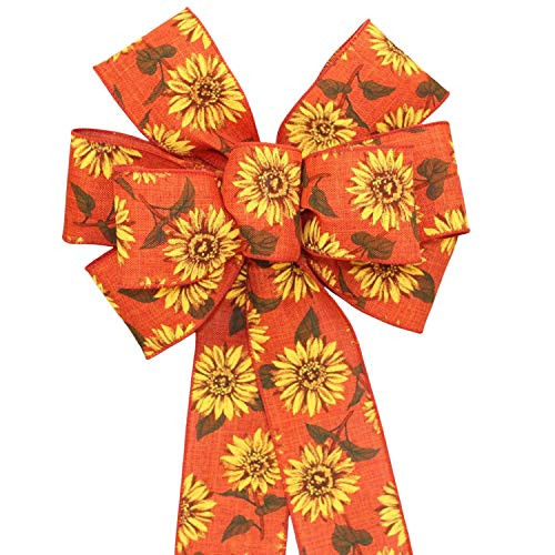 Burnt Orange Sunflower Fall Rustic Wreath Bow in 2 Size Options
