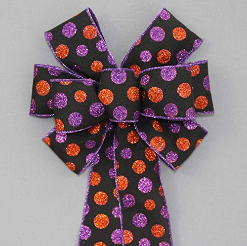 Orange Purple Sparkle Dot Halloween Wreath Bow in 2 Size Options