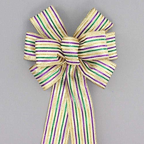 Metallic Stripe Mardi Gras Wreath Bow in 2 Size Options Metallic Stripe Mardi Gras Wreath Bow in 2 Size Options