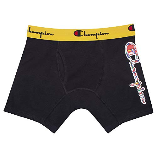 Champion Life Men_s Spirit Cotton Stretch Boxer Brief  Black with Olympic Flag CHAMPION Logo  X Large